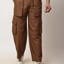 CLOTHINK INDIA Men High-Rise Easy Wash Pleated Cargos Trousers-picture-41