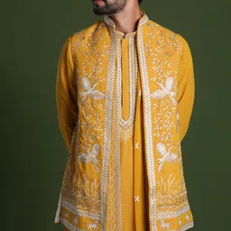 KALPRAAG Men Floral Embroidered Regular Sequinned Kurta with Trousers & With Dupatta image 2
