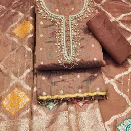 DIVASTRI Floral Woven Design Beads & Stones Shimmer Jacquard Unstitched Dress Material-image-80