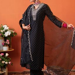 Sangria Women Bandhani Printed Kurta with Trousers & Dupatta-17