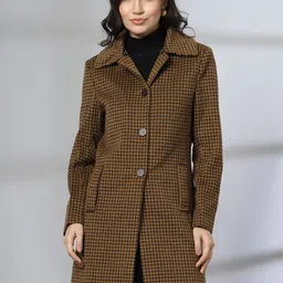 Thirty Threads Checked Notched Lapel Collar Single-Breasted Long Overcoat-picture-2