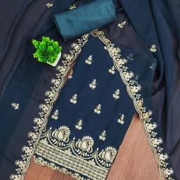 Panzora Embroidered Georgette Unstitched Dress Material-image-78