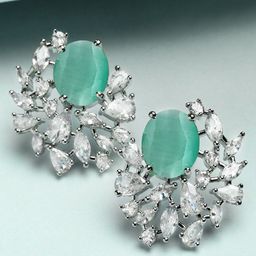 KARATCART Silver Plated American Diamond Contemporary Studs Earrings-82