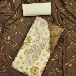 SHADOW & SAINING Floral Beads and Stones Embroidered Organza Semi-Stitched Dress Material-image-46