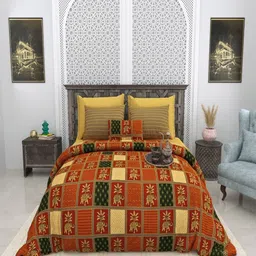 Bombay Spreads Orange Colored Printed Pure Cotton 180 TC King Bedsheet Set 2.7 x 2.7 m-image-10