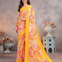 Garden Vareli Ethnic Motifs Printed Pure Crepe Saree With Blouse Piece-picture-3