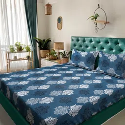 KLOTTHE Blue & White Floral Printed 400 TC Cotton King Bedsheet Set 2.50 m x 2.25 m-image-98
