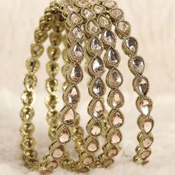ZULKA Set of 4 Traditional Kundan Work Metal Bangles-image-22