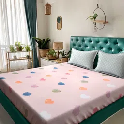 KLOTTHE Pink & Orange Abstract Printed 300 TC Fitted King Bedsheet Set 2.50 m x 2.25 m-image-63