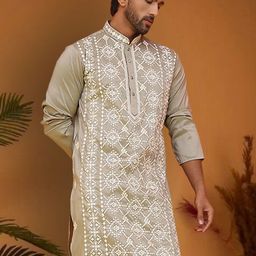 Jompers Men Floral Embroidered Chikankari Kurta-picture-18