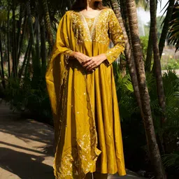 MOKOSH Women Woven Design Embroidered Kurta with Trousers & Dupatta-34