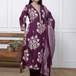 Swasti Women Floral Printed Regular Sequinned Pure Cotton Kurta with Trousers & Dupatta-39