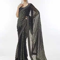 Ethnielle Embellished Sequinned Poly Georgette Saree-picture-8
