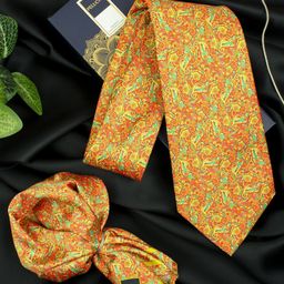PELUCHE Men Floral Printed Broad  Neck Tie & Pocket Square Accessory Gift Set-image-20