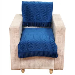Fashion Throw Teal Blue 2 Pieces Self Design Velvet Sofa Covers-image-84