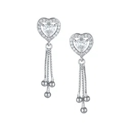 DIVASTRI Rhodium-Plated Cubic Zirconia Studded Heart Shaped Drop Earrings image 2