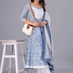 Moda Rapido Women Ethnic Motifs Regular Sequinned Pure Cotton Kurti with Palazzos & With Dupatta-image-13
