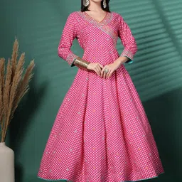 Sangria Floral Printed V-Neck Embroidered Fit And Flare Ethnic Dress-image-70