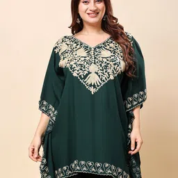 VAAMII Women Ethnic Motifs Embroidered Kimono Sleeves Kaftan Top-picture-0
