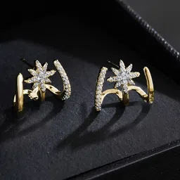 FIMBUL Gold-Plated Cubic Zirconia Studded Floral Shaped Studs-35