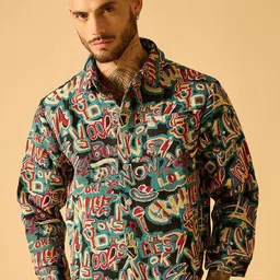 AKS Men Striped Open Front Jacket-image-0