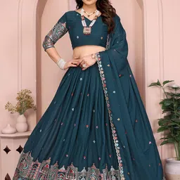 VAIRAGEE Embroidered Work Ready to Wear Lehenga & Unstitched Blouse With Dupatta-picture-17