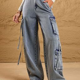 SASSAFRAS Women Straight Fit High-Rise Mildly Distressed Heavy Fade Stretchable Jeans-image-39