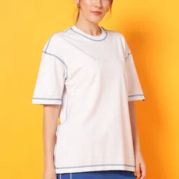 PockMAN Women Bio Finish Solid Round Neck Cotton Oversized T-shirt-picture-38