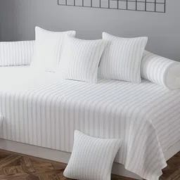 Aura 8Pcs White & Grey Striped Cotton Diwan Set-7