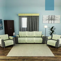 Kuber Industries Cream-Coloured Cotton Sofa Cover With Arms-44