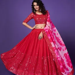 SHOPGARB Embellished Sequinned Semi-Stitched Lehenga & Unstitched Blouse With Dupatta-picture-16