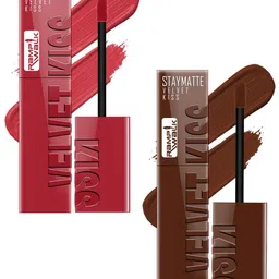 Ramp Walk Set Of 2 Velvet Kiss Liquid Lipstick 3.5 ml Each - Matte Red-Dark Brown-12