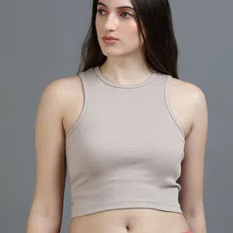 HRX by Hrithik Roshan Women Ribbed Round Neck Cotton Tank Crop Top-picture-5