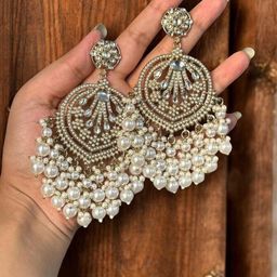 Anouk Gold-Plated Artificial Stones Studded & Beaded Floral Shaped Drop Earrings-2