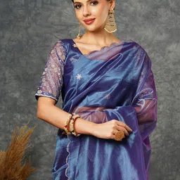 all about you Solid Embroidered Net Saree-picture-18