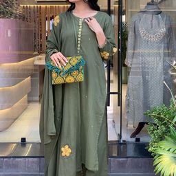 Moda Rapido Floral Embroidered Chanderi Silk Straight Kurta With Trousers And Dupatta-image-83