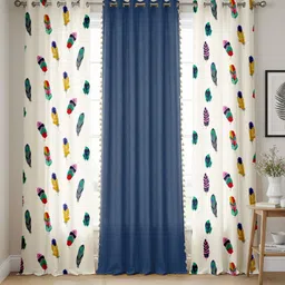 URBAN SPACE Blue & White Set of 3 Floral Door Curtain-image-48