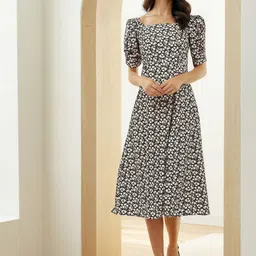 Stylecast X Slyck Floral Print Puff Sleeve A-Line Midi Dress-image-10