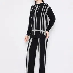 Camey Striped Round Neck Long Sleeve Woollen Sweatshirt With Trousers image 5