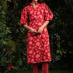 anayna Women Floral Printed Regular Pure Cotton Kurta with Trousers-image-21