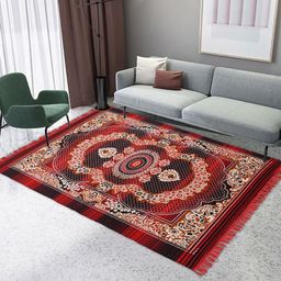 Kuber Industries Red Ethnic Motifs Anti-Skid Velvet Carpet-30