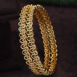 SGA FASHIO Set Of 2 Gold-Plated AD Studded Temple Bangles-4