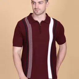 Dzant Men Striped Polo Collar Pure Cotton Flyknit T-shirt-image-26