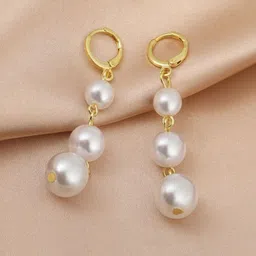 DressBerry Korean Gold-Plated Pearls Beaded Contemporary Drop Earrings-image-73