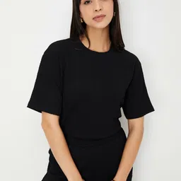 max Women Self Design Round Neck Relaxed Fit T-shirt-image-65