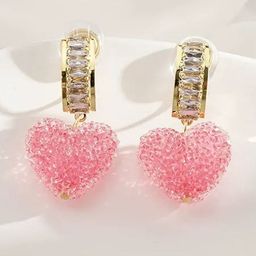 FIMBUL Gold-Plated Crystals Studded Heart Shaped Drop Earrings-picture-29