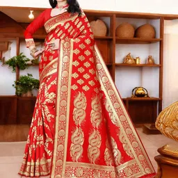 SHOP DROP Woven Design Zari Pure Silk Banarasi Saree-image-82