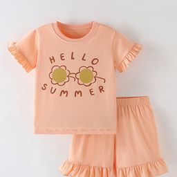 Xsole Girls Apricot Printed Round Neck T-shirt With Shorts-image-6