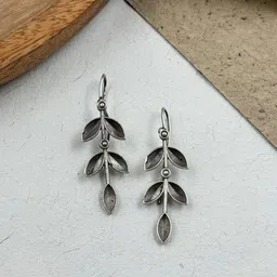 NAMAN ARTS Silver-Plated Leaf Shaped Oxidised Drop Earrings-23