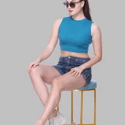 Colors and Blends Women Solid Cotton Crop Top-image-43